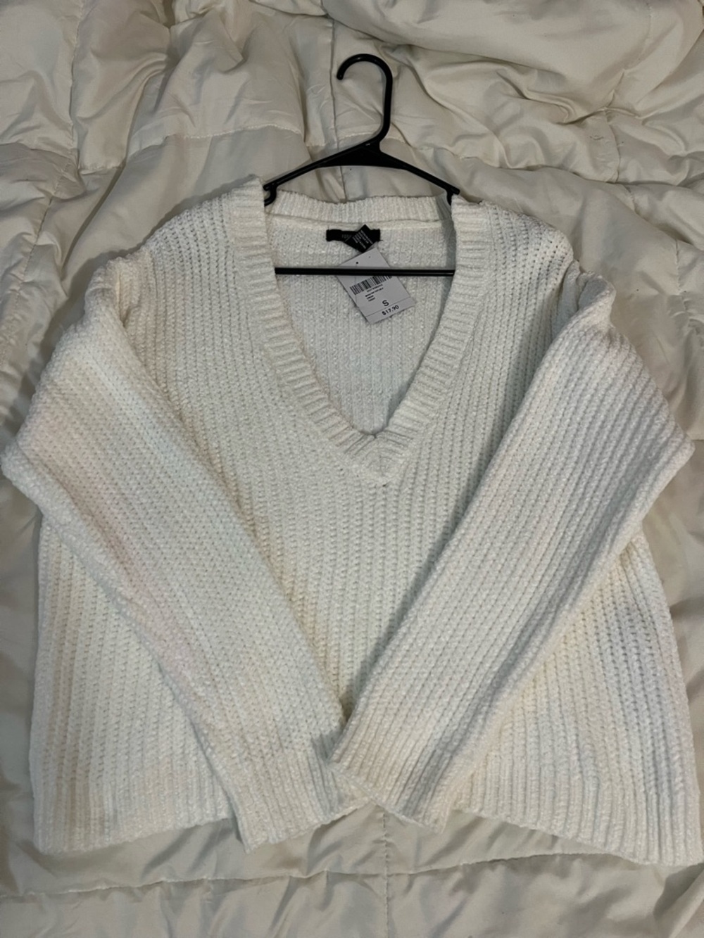 V-Neck Ribbed Knit Sweater - White - forever 21